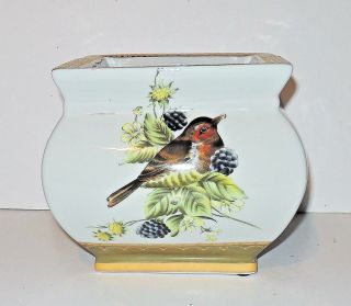 Vintage Amita Planter Porcelain Secret Garden Bird Platter Gold Trims EX Cond. 3