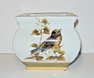 Vintage Amita Planter Porcelain Secret Garden Bird Platter Gold Trims EX Cond. 4