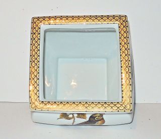 Vintage Amita Planter Porcelain Secret Garden Bird Platter Gold Trims EX Cond. 5