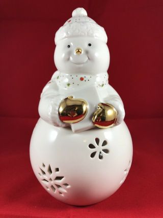 Lenox China Jewels Snowman Christmas Votive Holder Porcelain Gold Gilded