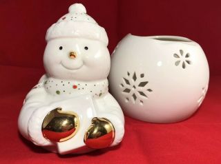 Lenox China Jewels Snowman Christmas Votive Holder Porcelain Gold Gilded 4
