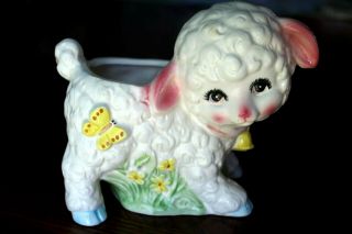 Vintage Inarco Ceramic Baby Lamb Sheep Butterfly Childs Baby Planter Cute
