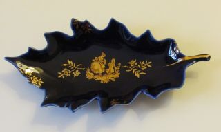 F.  M.  Limoges France Cobalt Blue Gold Porcelain Trinket Tray or Dish; Oak Leaf 4