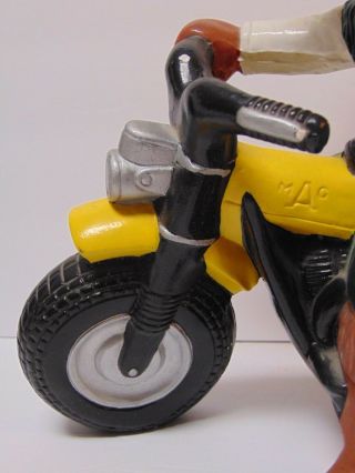 LARGE Vintage 1970 ' s Atlantic Mold Ceramic Boy RIDING A MOTORCYCLE GREEN YELLOW 2