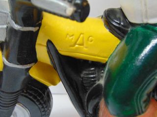 LARGE Vintage 1970 ' s Atlantic Mold Ceramic Boy RIDING A MOTORCYCLE GREEN YELLOW 3