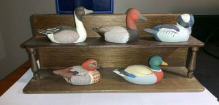 Avon Collector Duck Series Set Of 5 Miniature Ducks From 83 - 84 With Shelf