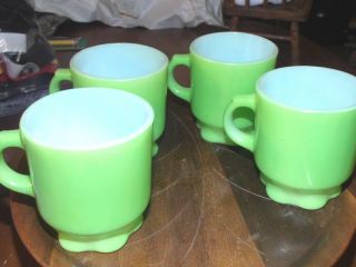Set Of 4 Fire King Vintage Anchor Hocking Jade Green Coffee Mug Cups Pedestals