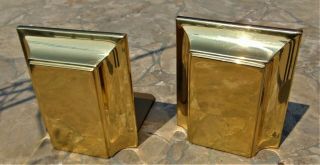 Solid Brass Bookends Made In Spain 4 1/4 " X 3 3/4 " Velvet On Bases