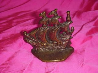 Brass Bronze Spanish Galleon Ship Book Ends In The Time Of Elizabeth 1558 - 1603