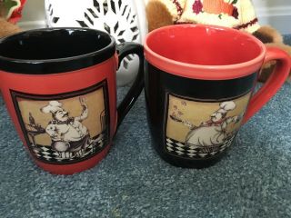 (set Of 2) Large Opposite Black & Red Bistro Chef Coffee Mugs 4 1/2” X 3 3/4”