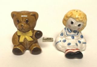 Vintage Weiss 1970 Avon Raggedy Ann And Teddy Bear Salt And Pepper Shakers