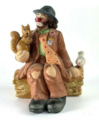 Emmett Kelly Jr Holding Squirrel Figurine Sitting Hobo Circus Clown