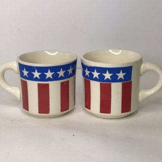 Set of 2 Vintage Sambo ' s Stars And Stripes Coffee Mugs Cups Patriotic 2