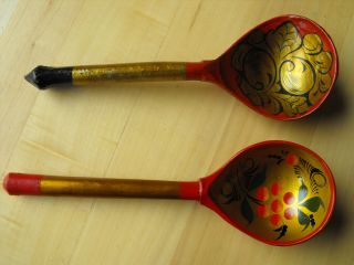 Vintage Hand Painted Russian Khokhloma Wooden Spoons 568