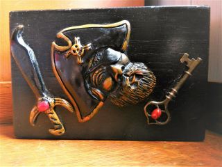 Vintage Pirate Treasure Chest Black Trinket Box Secret Lock Buccaneer Stash Case