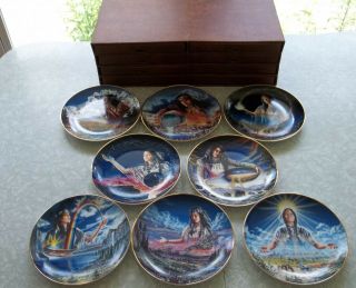 8 Franklin Heirloom Royal Doulton Plates Indian Maiden & Drawer Box