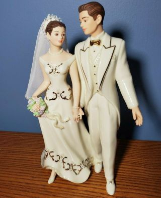 9 " Lenox Just Married Bride And Groom Wedding Figurine Brunette 24k Gold