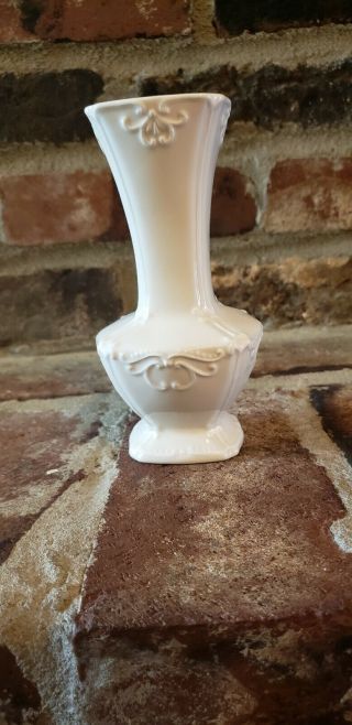 Paris Royal Flower Bud Vase Vintage Cream Ceramic Pottery Ornate 6.  5” Tall