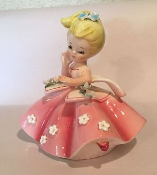 4 " Vintage Lefton 2821 Southern Bell Girl Figurine Blonde Pink Dress Bloomers