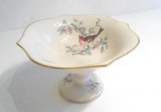 Lenox Serenade Compote Candy Dish With Bird And 24k Gold Trim