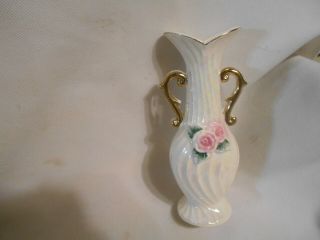 Vintage Pearlized 2 Handle Flower Floral Bud Vase With Pink Roses
