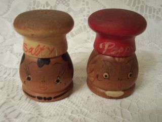 Vintage Wooden Salty And Peppy Salt And Pepper Shakers - Japan