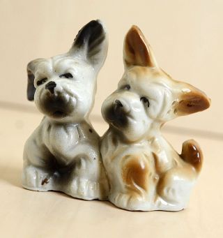 Vintage Miniature Mini Bone China Porcelain Puppies Dog Figurines,  2 Schnaucers