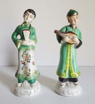 Vintage Ceramic Oriental Couple Figurines,  Set Of Two - Made In Occupied Japan