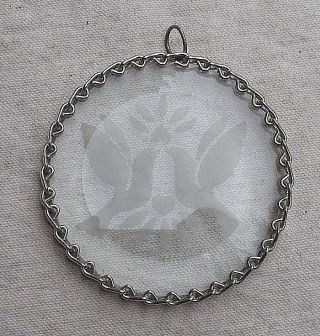 Vintage Doves & Flowers Glass Sun Catcher Ornament Silver Wire Border 