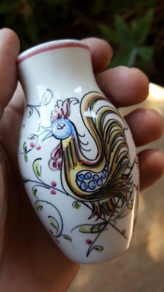 Vtg Anfora Agueda Hand Painted Petite Pottery Vase Portugal 3.  75in Tall