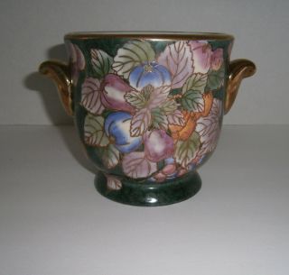 Vintage Andrea By Sadek Handpainted Porcelain Asian Gold Trim Vase Planter