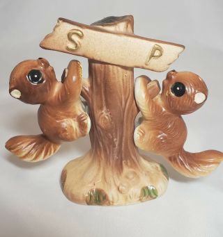 Vintage Squirrels Tree Hugging Salt And Pepper Shakers