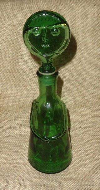 Vintage Green Glass Lady Figural Bottle Decor Accent