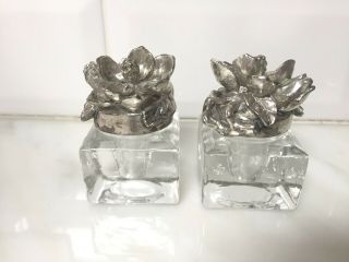 Vintage Flower Silver Top - Glass Salt And Pepper Shakers - Weight