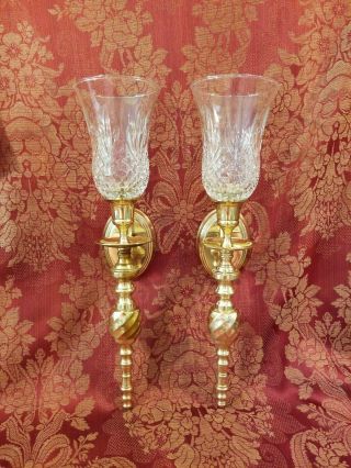 Vtg 2 Home Interiors 10 " Lacquered Solid Brass Swirl Wall Sconce Candle Holders