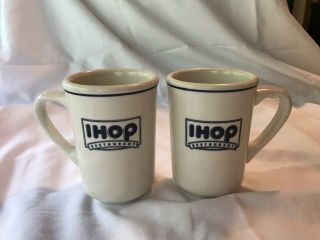 Vintage IHOP Restaurant Ceramic Coffee Cup Mug BUFFALO CHINA Pancakes Set of 2 2