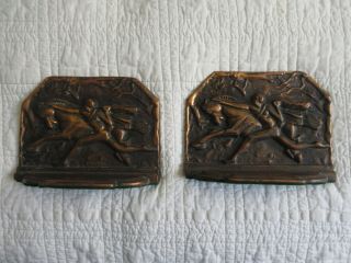 Set Of 2 Art Deco Nude Lady With Horse Metal Book Ends C 1930 