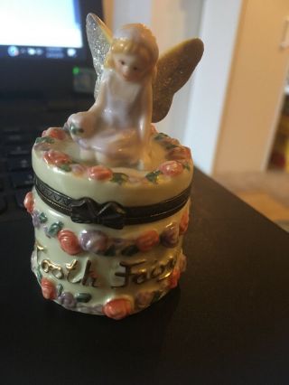 Vintage Ceramic Hinged Tooth Fairy Trinket Box 2 - 1/4 " T
