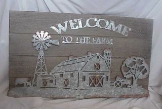 Welcome To The Farm Wooden Metal Rustic Primitive Sign Windmill Barn Tractor
