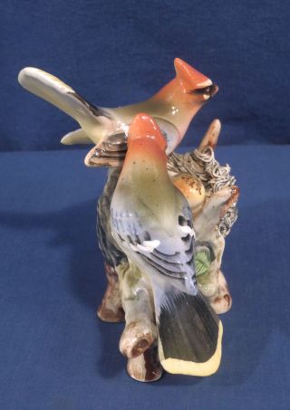 Vintage Antique Porcelain Bird Figurine Group Signed Waxwing Nest Eggs Birds 4