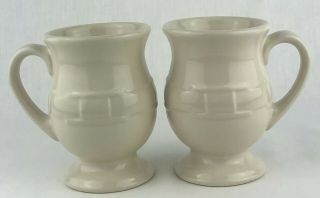 Longabery Pottery Latte Coffee Mug Ivory Set Of 2 Euc Pedestal Footed Woven