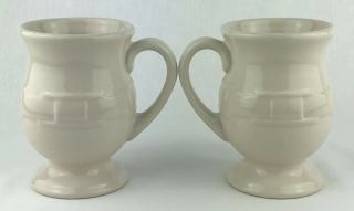 Longabery Pottery Latte Coffee Mug Ivory Set Of 2 EUC Pedestal Footed Woven 2