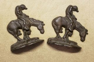 Pair Vintage End Of The Trail Antique Cast Iron Metal Horse Bookends Book Ends