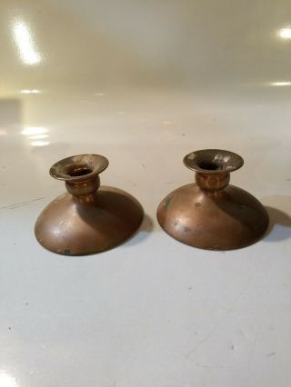 Vintage Pair Copper Candlestick Holders,  As Found With Petina