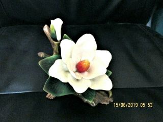 Vintage Hand Crafted Ceramic Magnolia 1 Large Blossom On Stem Marked 5 1/4 " T