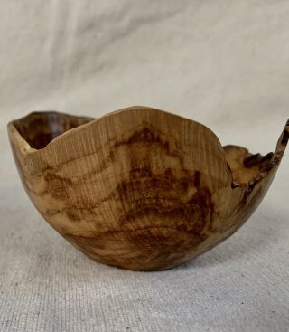 Maple Turned Wood Bowl Signed By Artist Irregular 5” Decor 4