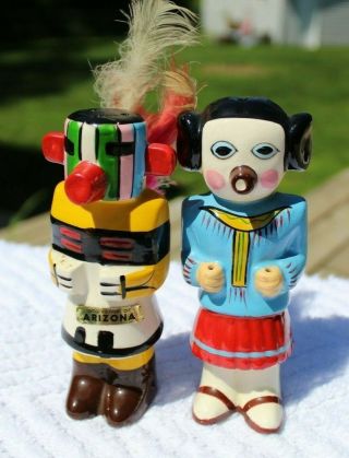 Vintage Tiki Indian Man And Woman Salt And Pepper Shakers - Victoria Ceramics