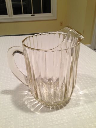 Vintage Jeannette National Classic Ribbed Glass Hobnail Bottom Beer Pitcher Euc