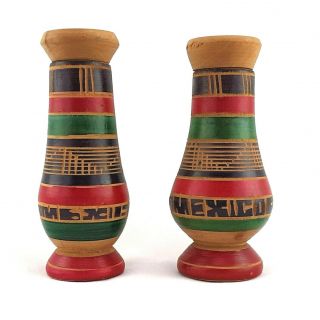 Vintage Wooden Salt And Pepper Shaker Set From Mexico - Late 1960s To Early 1970s