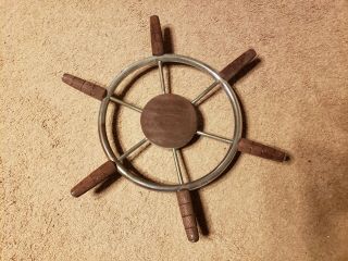 Nautical Wood And Steel Boat Steering Wheel 17 Inches Antique